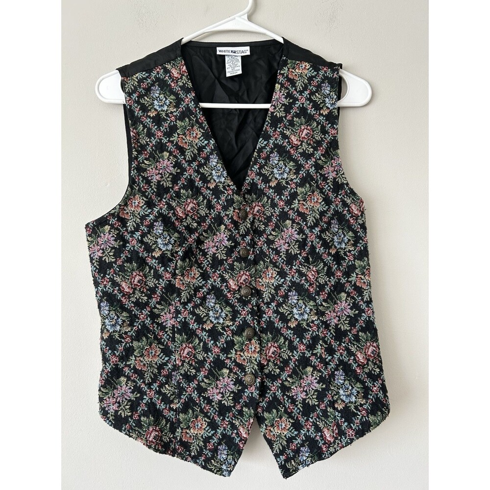 White Stag Vintage 90s Floral Tapestry Boho Cottagecore Button Vest Size Medium